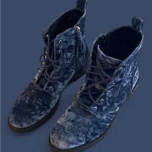 Rebecca Minkoff Crushed Velvet Combat Boots in Navy